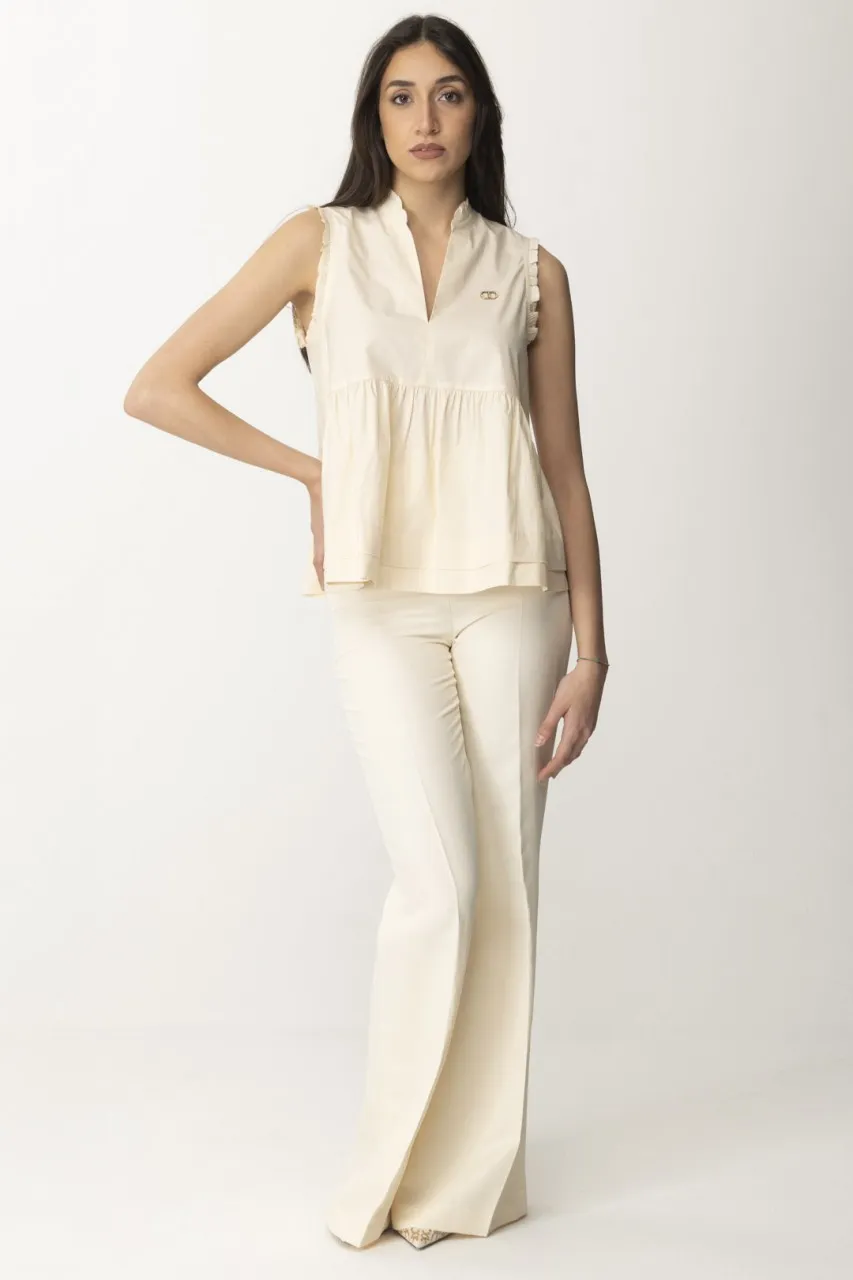 Pantaloni flare in lino e viscosa PARCHMENT