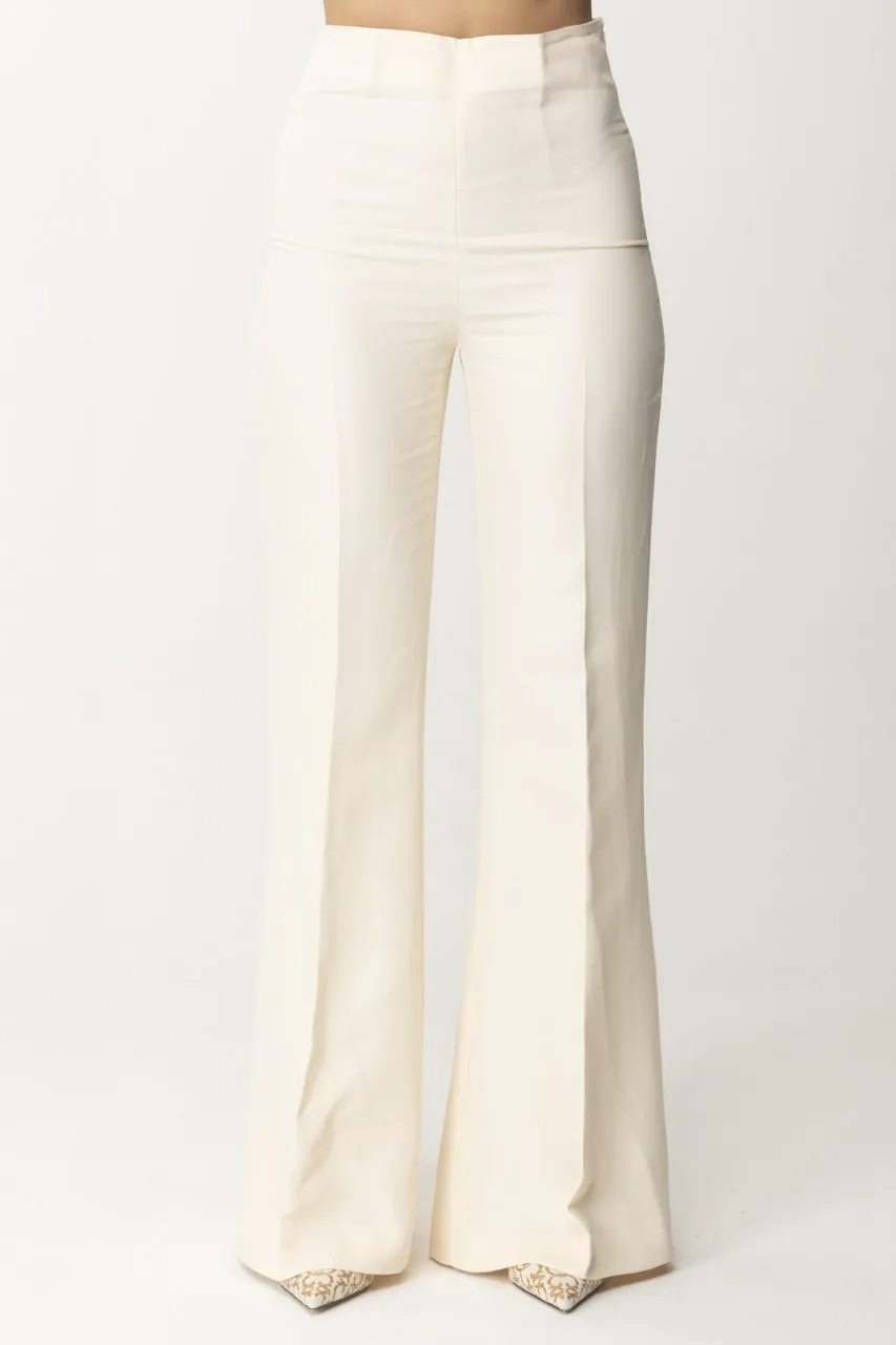 Pantaloni flare in lino e viscosa PARCHMENT