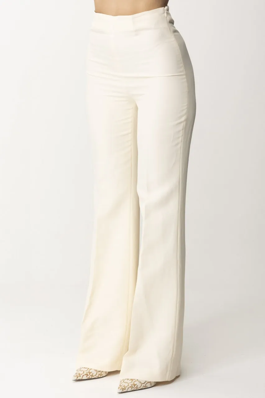 Pantaloni flare in lino e viscosa PARCHMENT