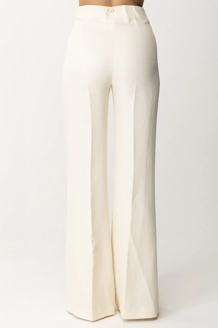 Pantaloni flare in lino e viscosa PARCHMENT