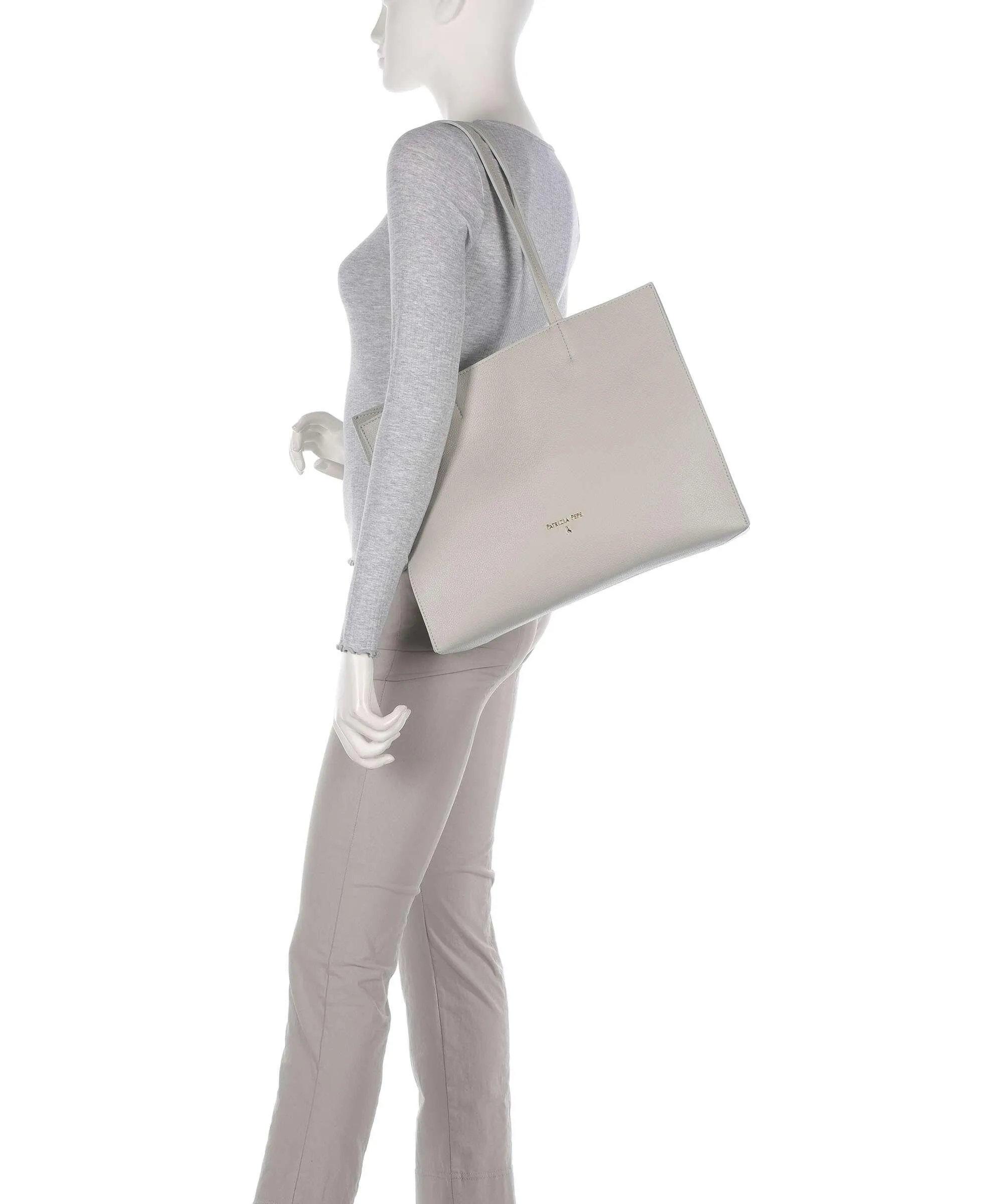  Patrizia Pepe Borsa shopper pelle granulata grigio chiaro  