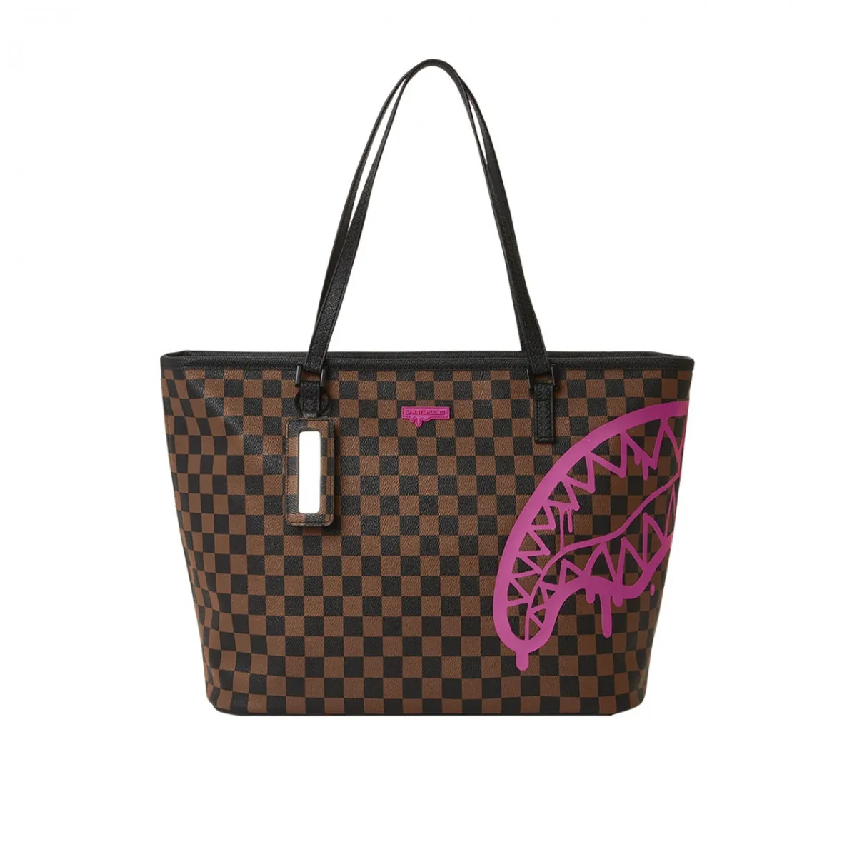 Pink Drip Brown Check Tote