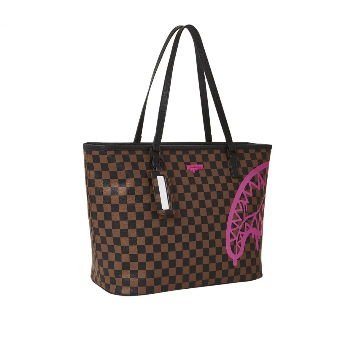 Pink Drip Brown Check Tote