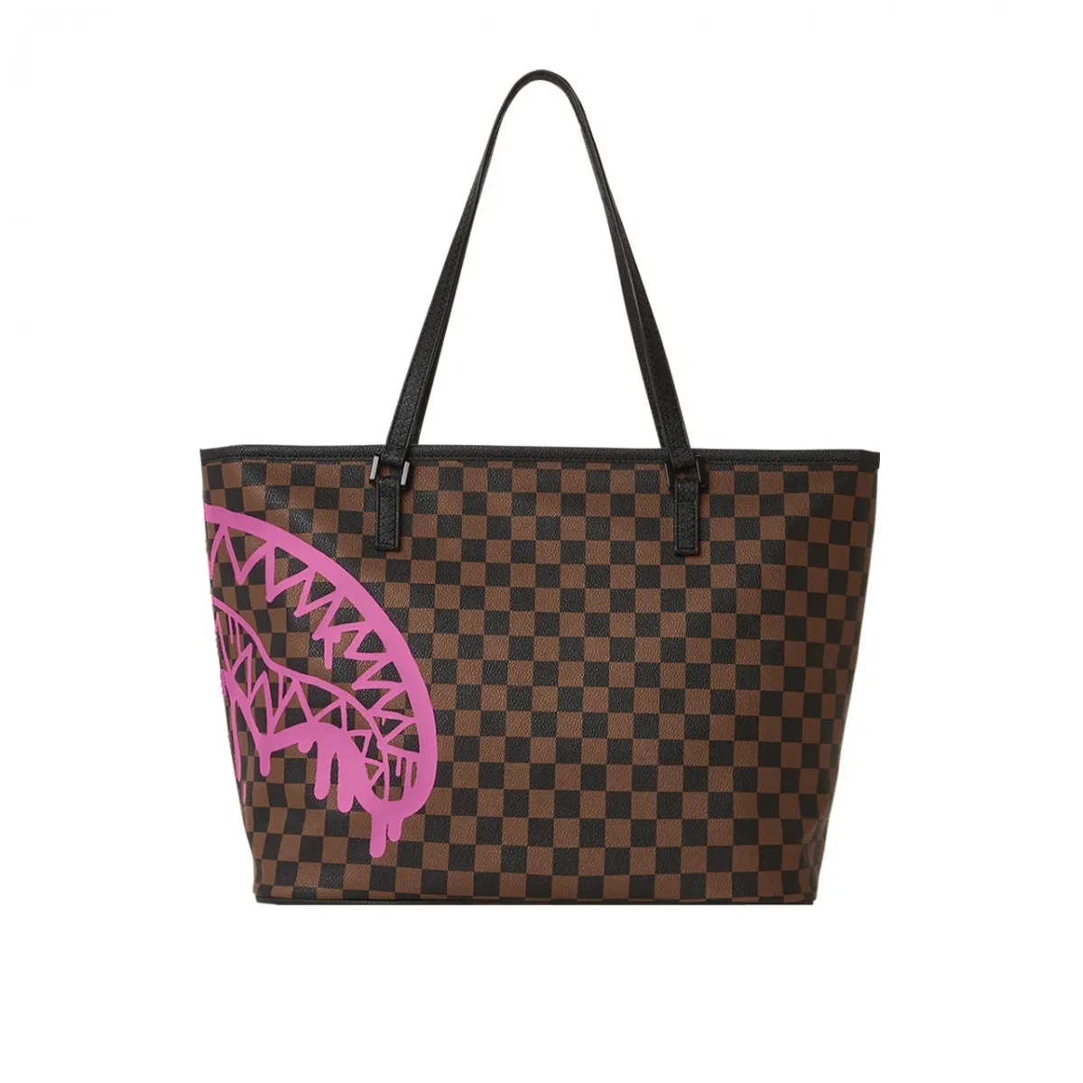Pink Drip Brown Check Tote