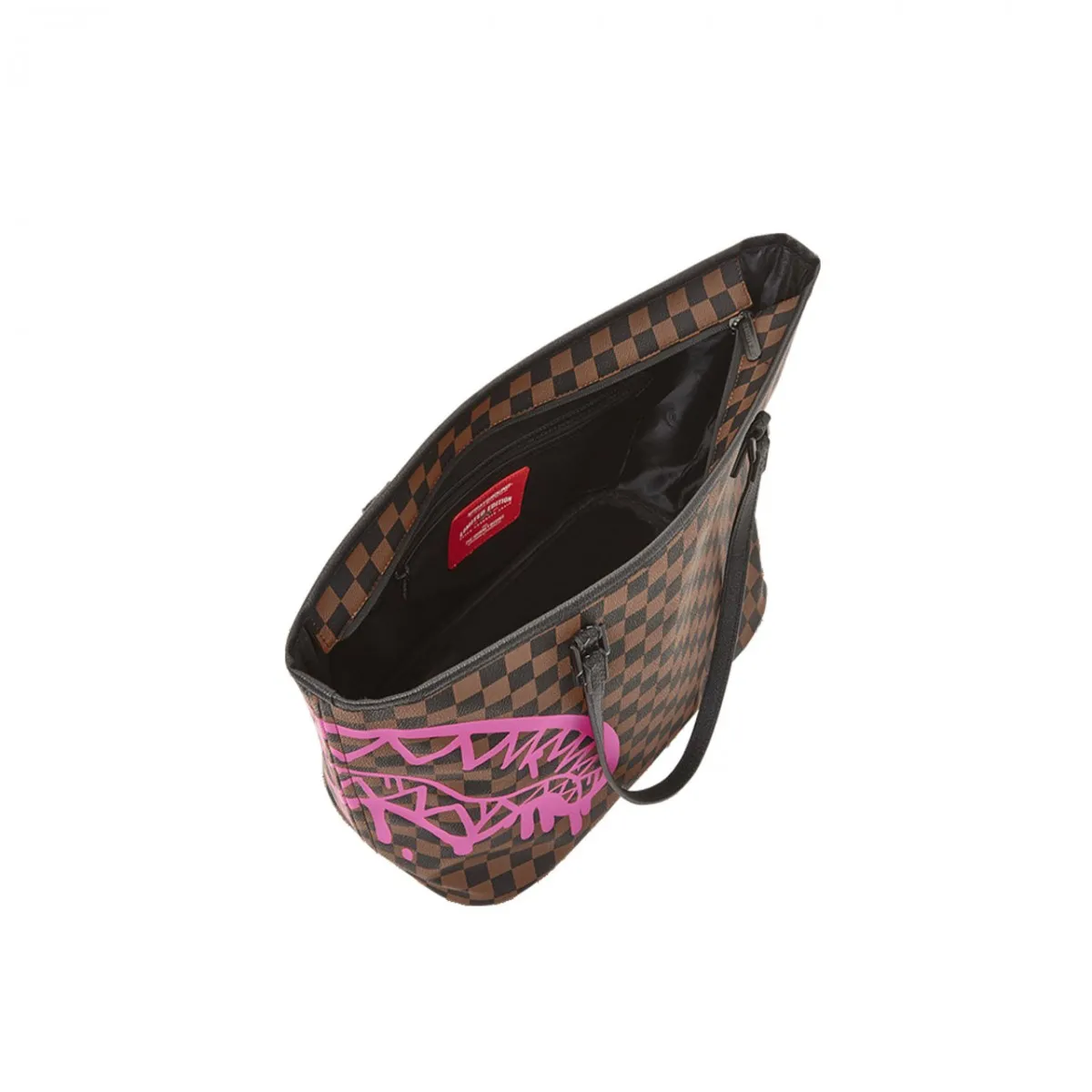 Pink Drip Brown Check Tote