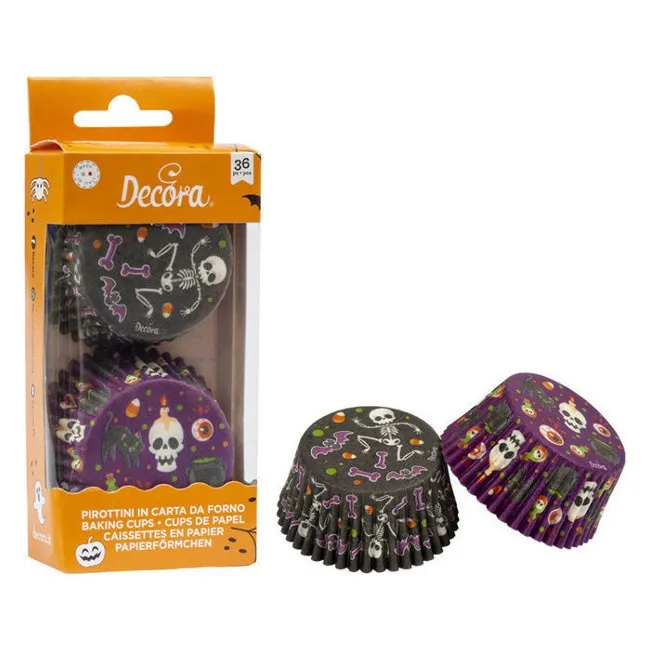 Pirottini per cupcake con forme e scheletri di Halloween assortiti - Decorare - 36 pz.