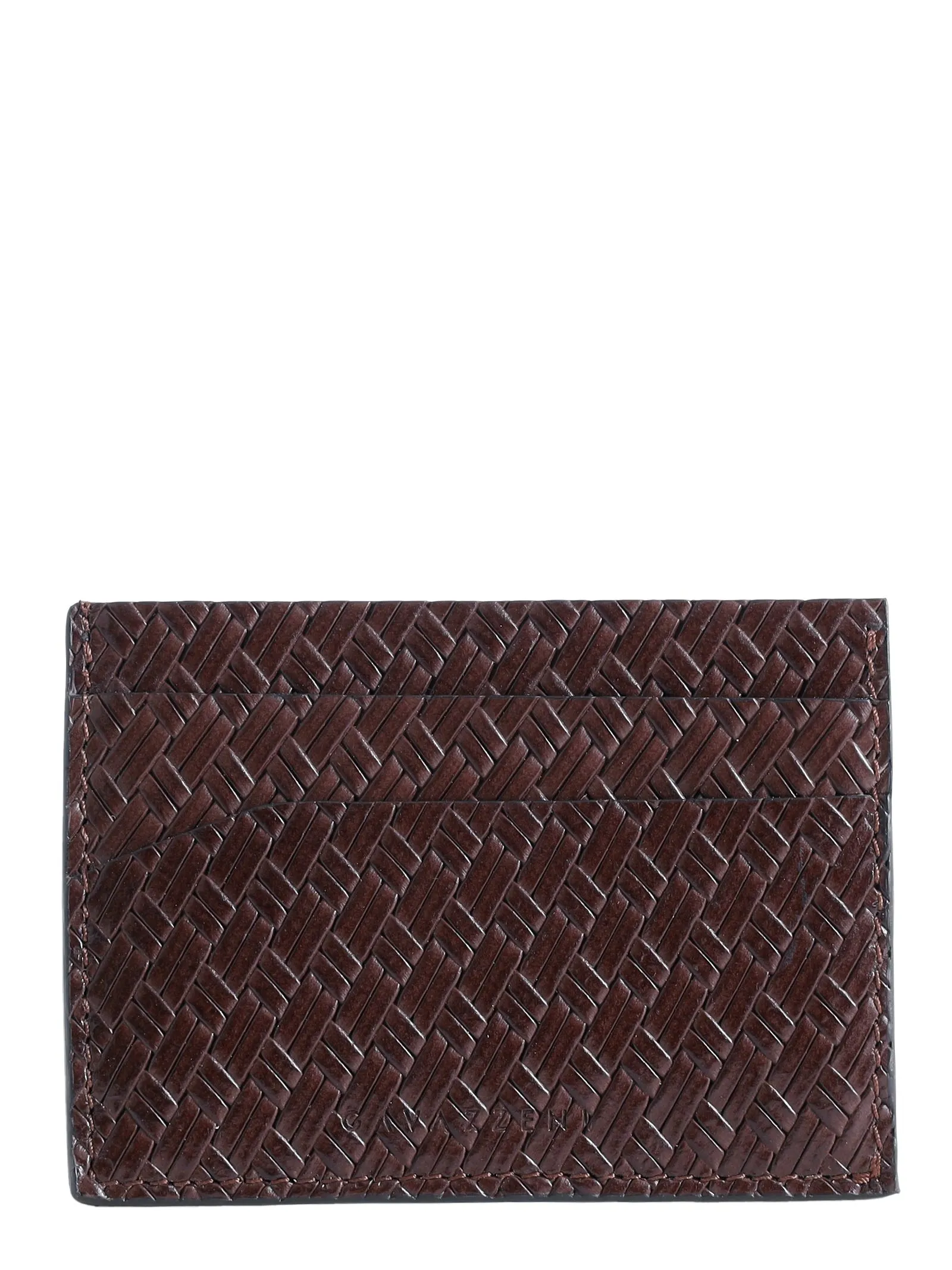 PORTACARTE MARRONE IN PELLE INTRECCIATA
