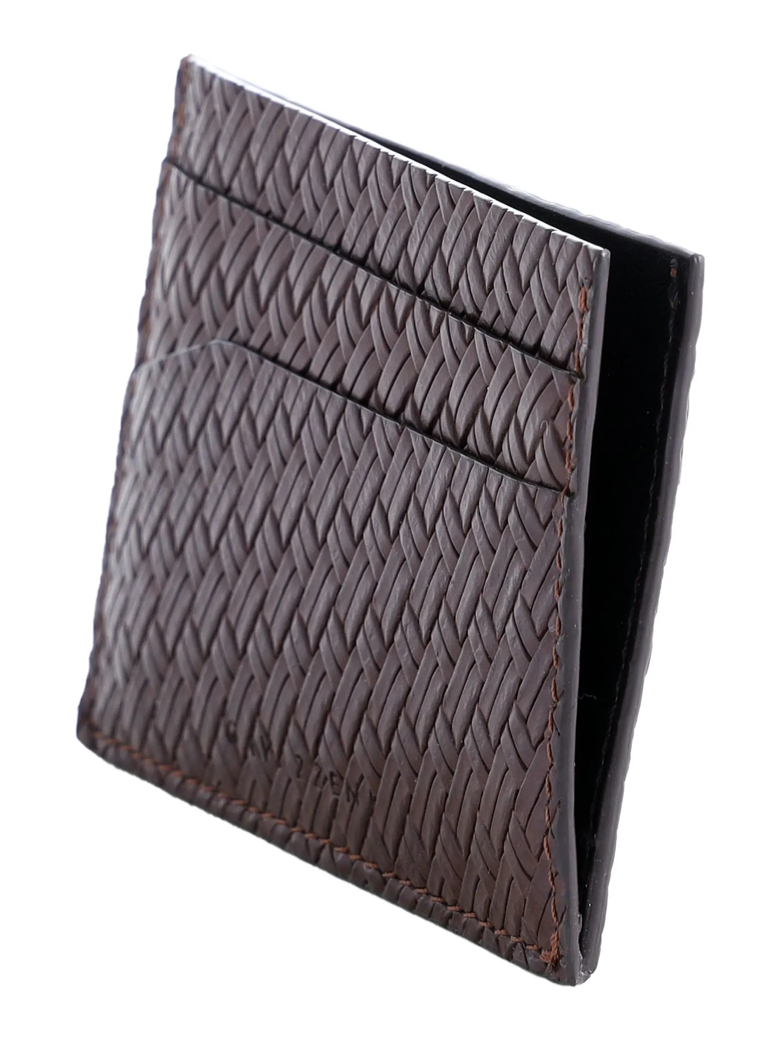 PORTACARTE MARRONE IN PELLE INTRECCIATA
