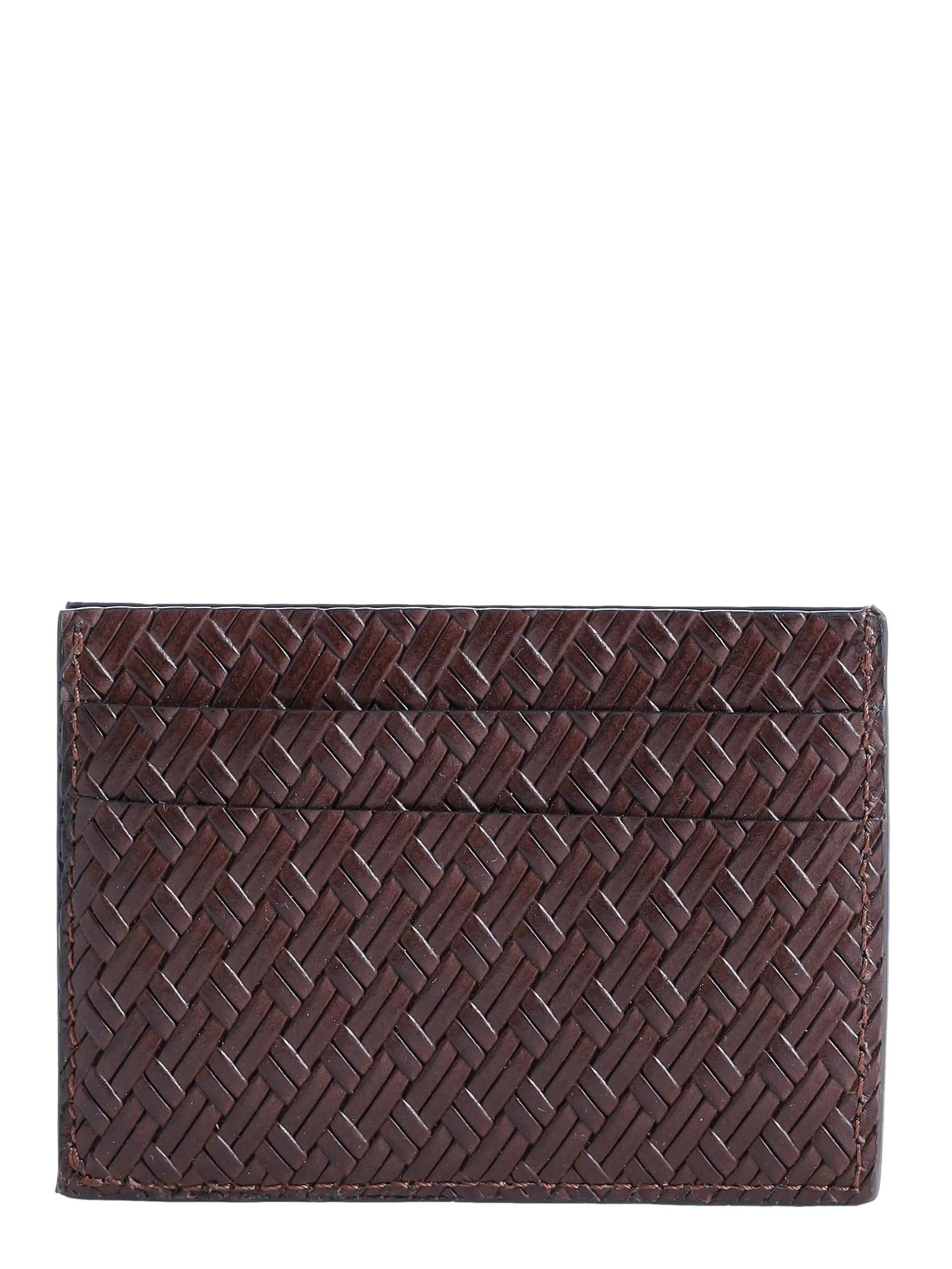 PORTACARTE MARRONE IN PELLE INTRECCIATA