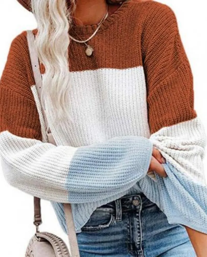 Pullover Maglioni Oversize Donna Maglia Top Colore Contrasto Morbido Semplici