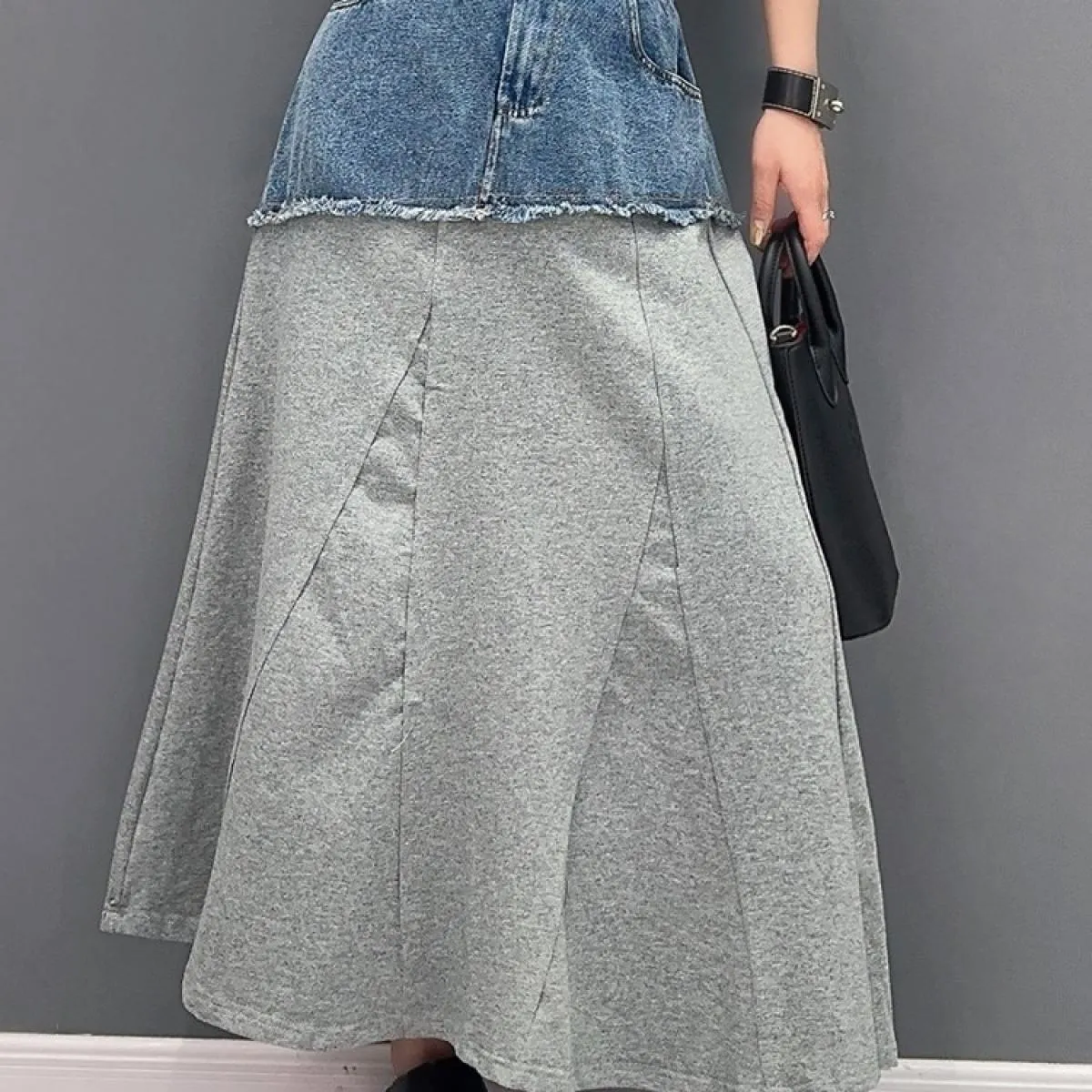 Qing Mo 2023 Primavera Autunno Nuovo stile Denim Color Block Show Gonna sottile monopezzo Gonna femminile moda Zxf3280