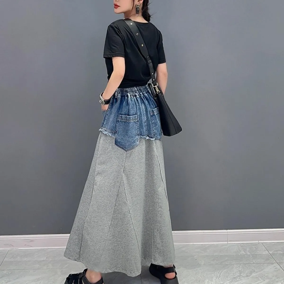 Qing Mo 2023 Primavera Autunno Nuovo stile Denim Color Block Show Gonna sottile monopezzo Gonna femminile moda Zxf3280