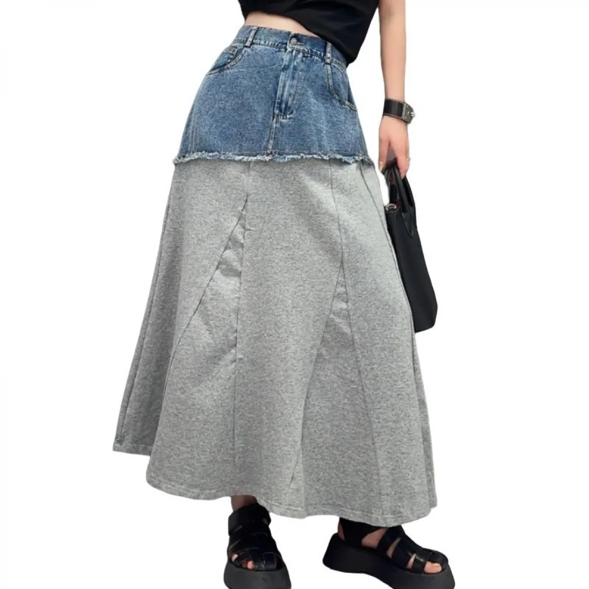 Qing Mo 2023 Primavera Autunno Nuovo stile Denim Color Block Show Gonna sottile monopezzo Gonna femminile moda Zxf3280