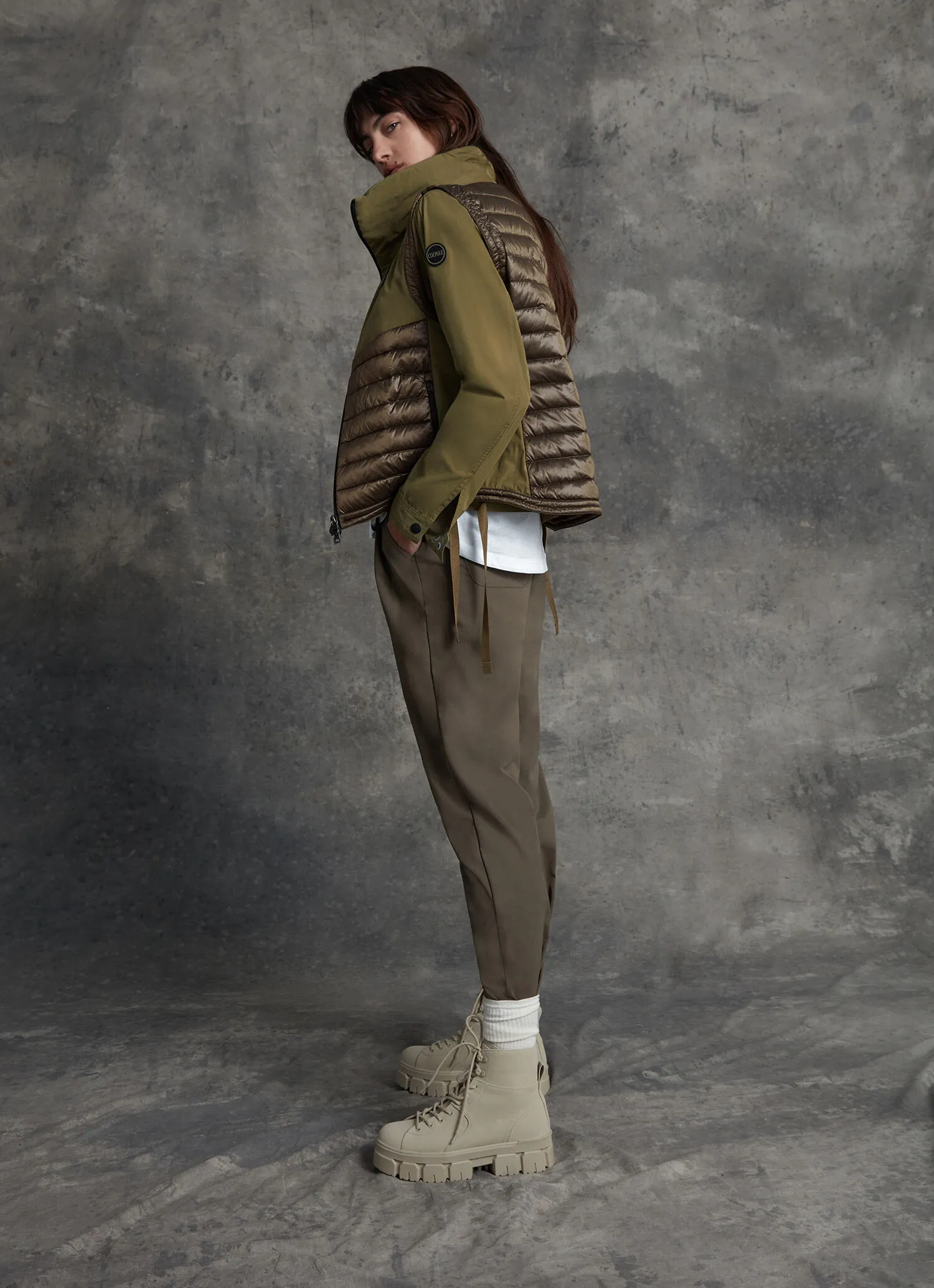 Recycled fabric gilet in a colour-block design