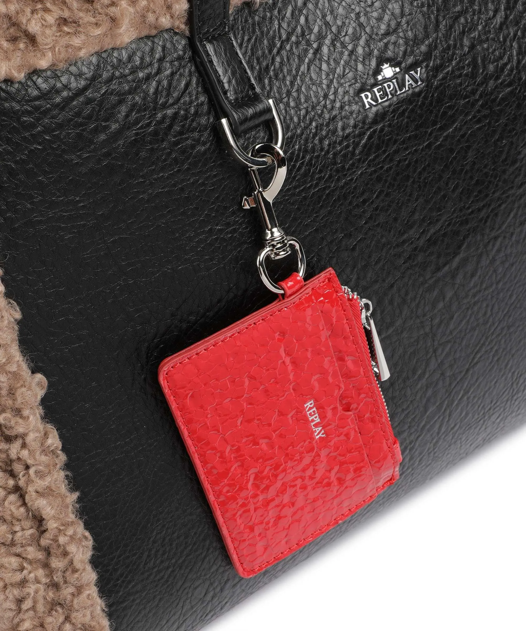  Replay Borsa shopper poliestere, pelle sintetica nero/marrone  