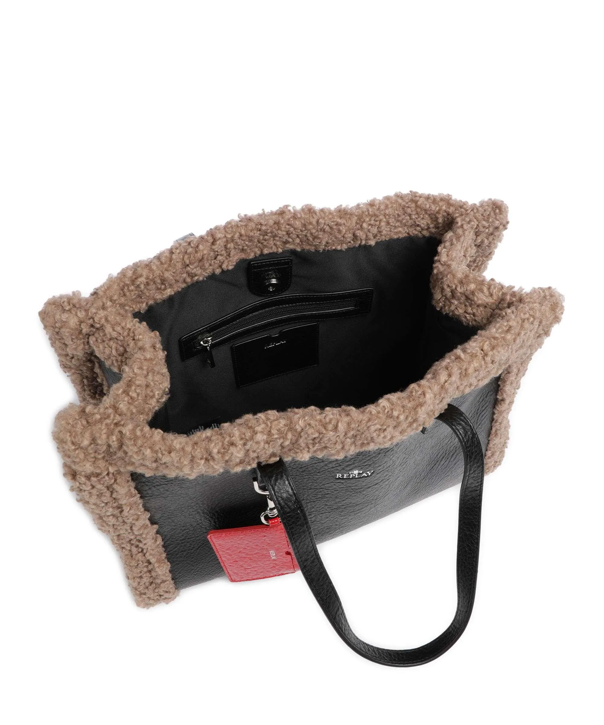  Replay Borsa shopper poliestere, pelle sintetica nero/marrone  