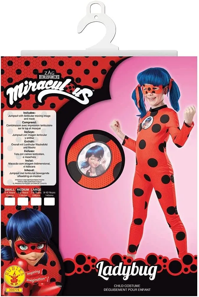 Rubies Costume Miraculous Ladybug Tikki per bambina, tuta Ladybug con maschera, Zag ufficiale, per Carnevale, Compleanni, Natale