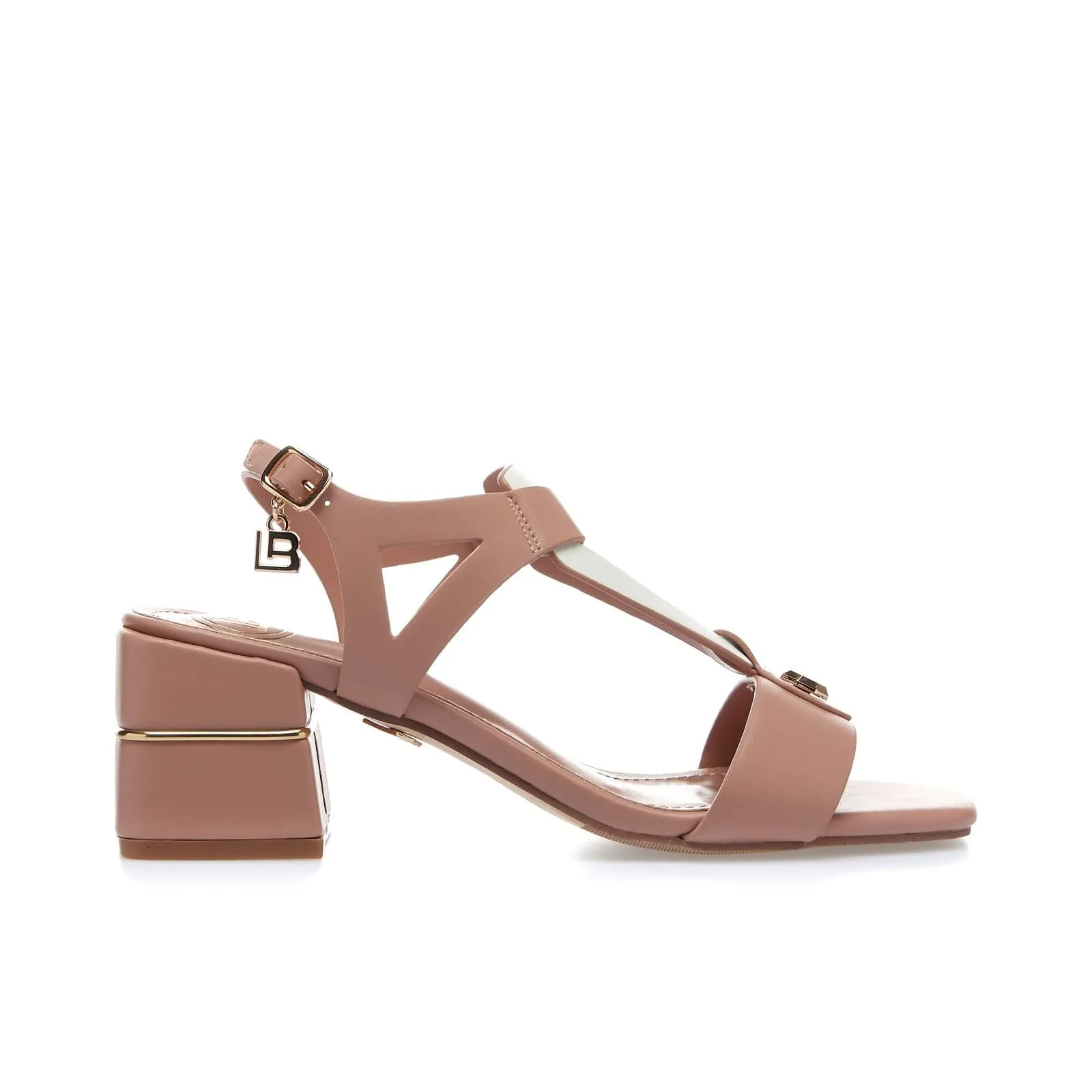 Sandali beige con tacco largo