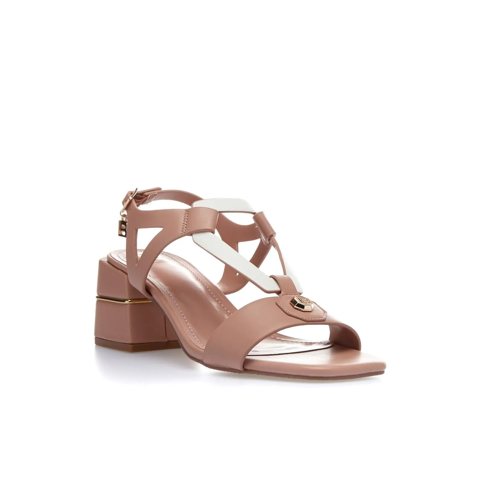 Sandali beige con tacco largo