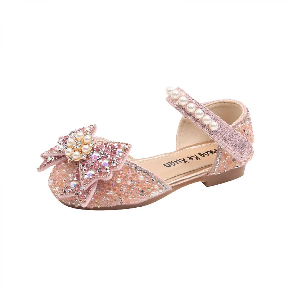 Sandali da festa per principessa con strass argento per bambina, per bambini, con fiocco di perle, ballerine per bambini, scarpe