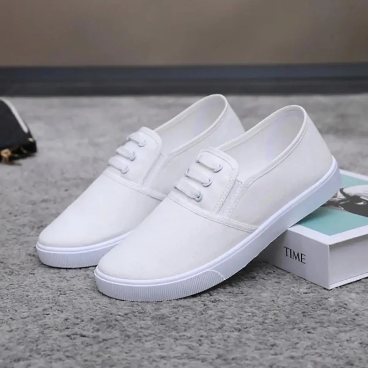 Scarpe basse slip on in tela da donna Mocassino nero da donna Sneakers da donna nere Scarpe casual Ballerine Tela antiscivolo On