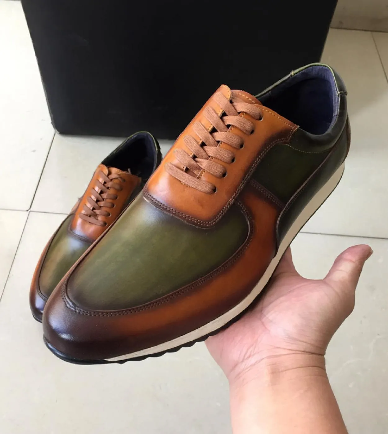 Scarpe da ginnastica in pelle marrone da uomo Scarpe da uomo casual in pelle verde taglia grande 515 da uomo