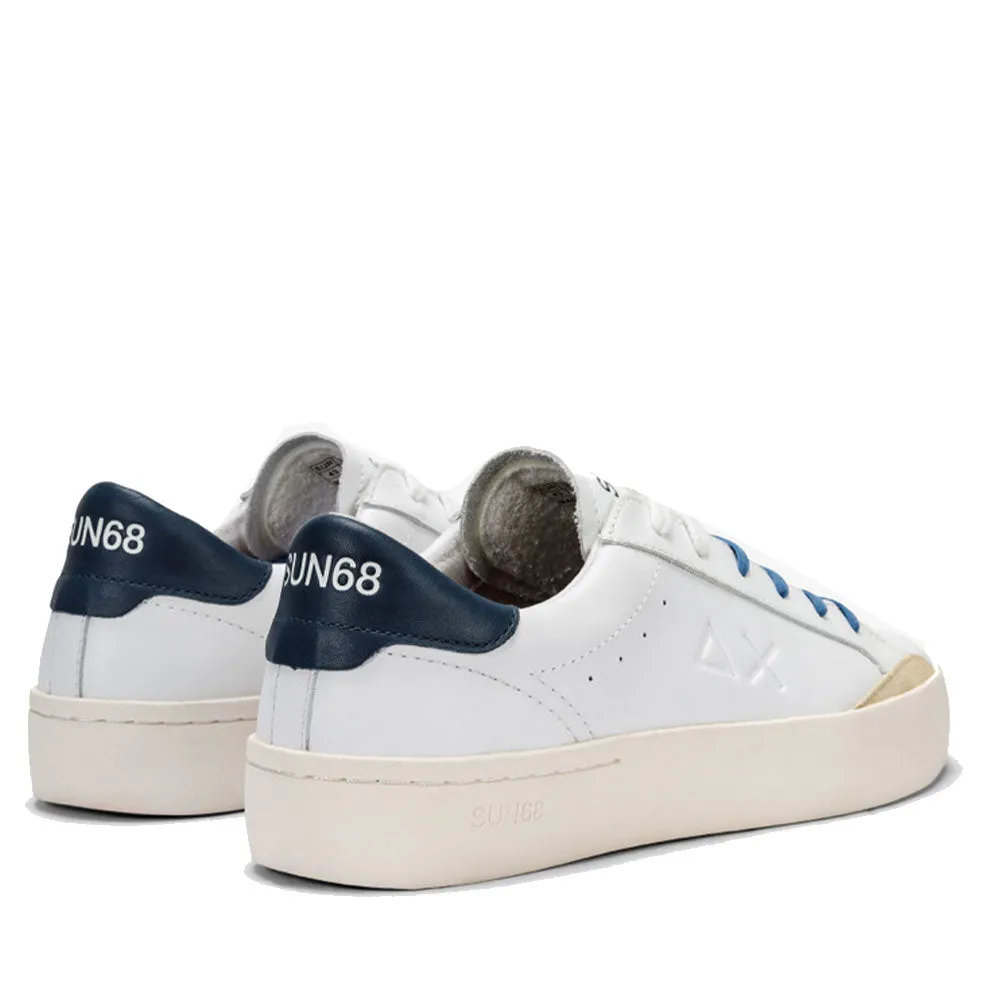 Scarpe Uomo Sun68 Sneakers Street Leather colore Bianco - Navy Blue