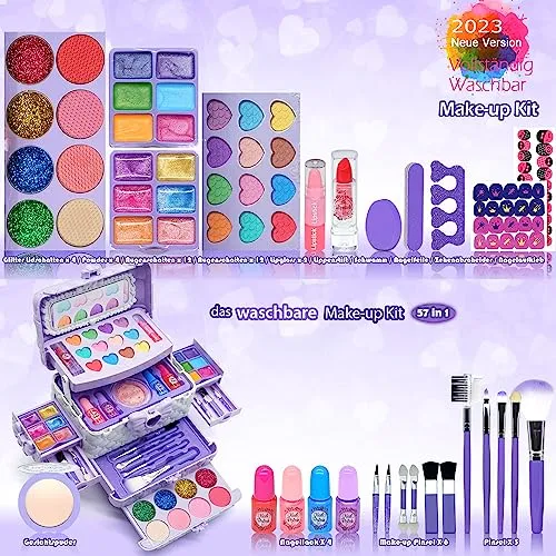Set di Trucchi per Bambini e Bambine - Viola 57 Pezzi, Set da Trucco per Bambini, per Ragazze, per Halloween, Natale, Compleanno