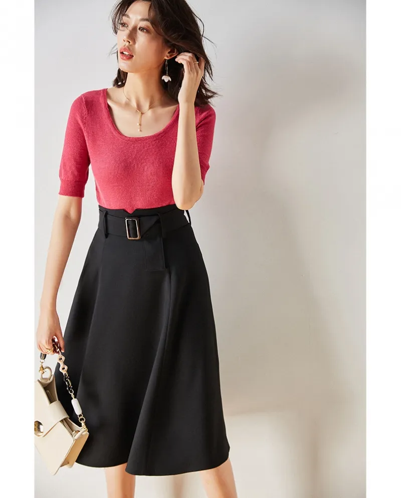Shenghong Nuovo Autunno Abbigliamento donna Retro Temperamento Vita Gonna A-line Gonna Ombrello di media lunghezza 2151