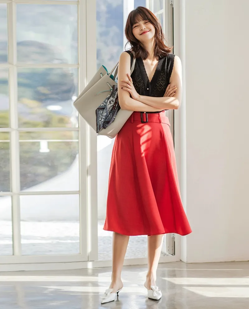 Shenghong Nuovo Autunno Abbigliamento donna Retro Temperamento Vita Gonna A-line Gonna Ombrello di media lunghezza 2151