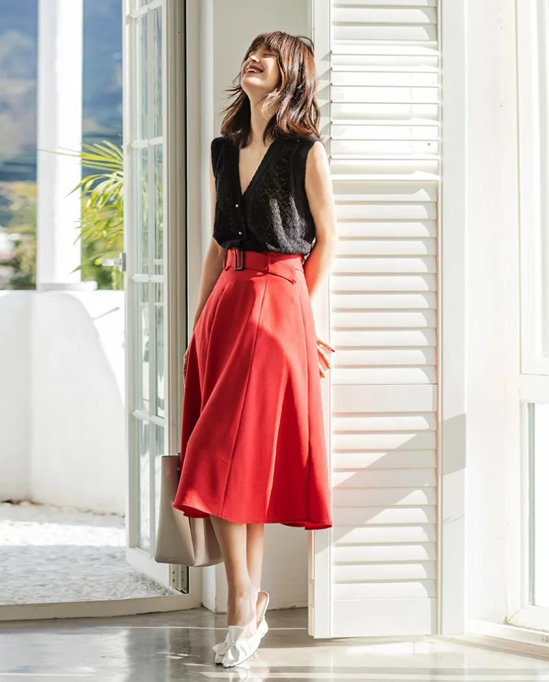 Shenghong Nuovo Autunno Abbigliamento donna Retro Temperamento Vita Gonna A-line Gonna Ombrello di media lunghezza 2151