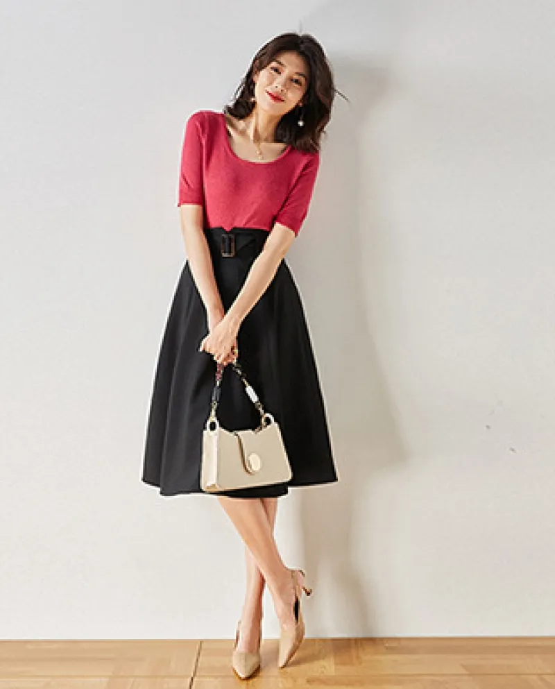 Shenghong Nuovo Autunno Abbigliamento donna Retro Temperamento Vita Gonna A-line Gonna Ombrello di media lunghezza 2151