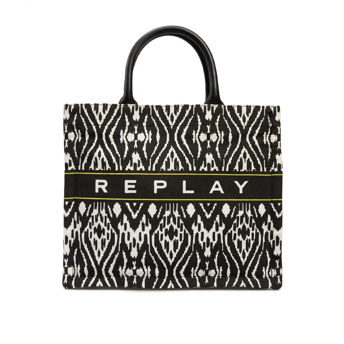 Shopper In Cotone Stampa Ikat, Nero