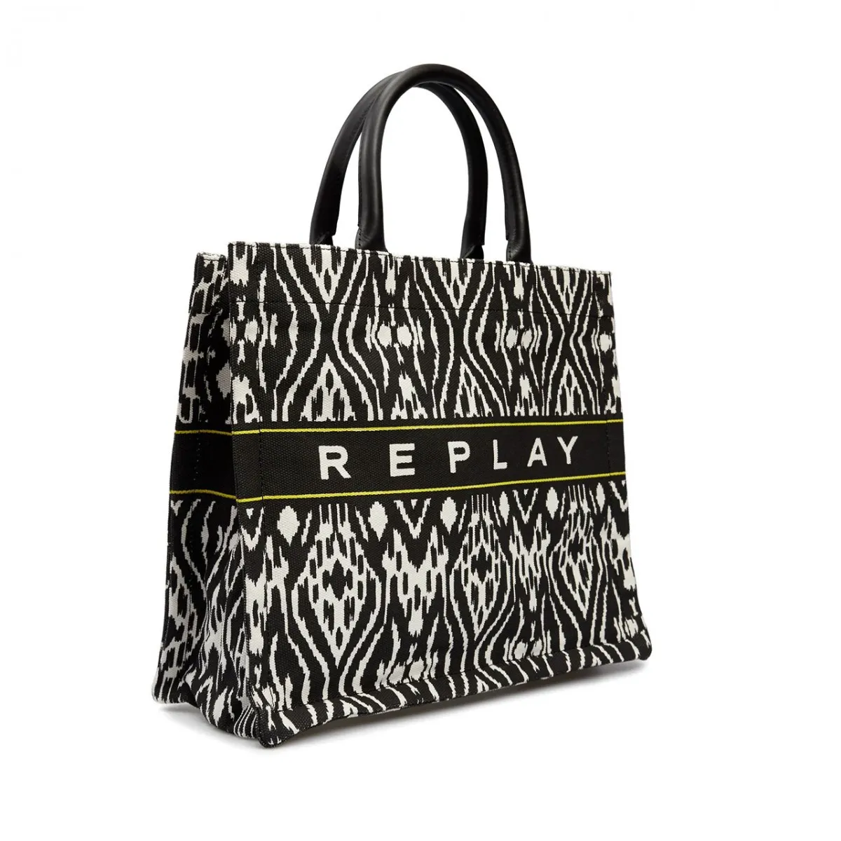 Shopper In Cotone Stampa Ikat, Nero