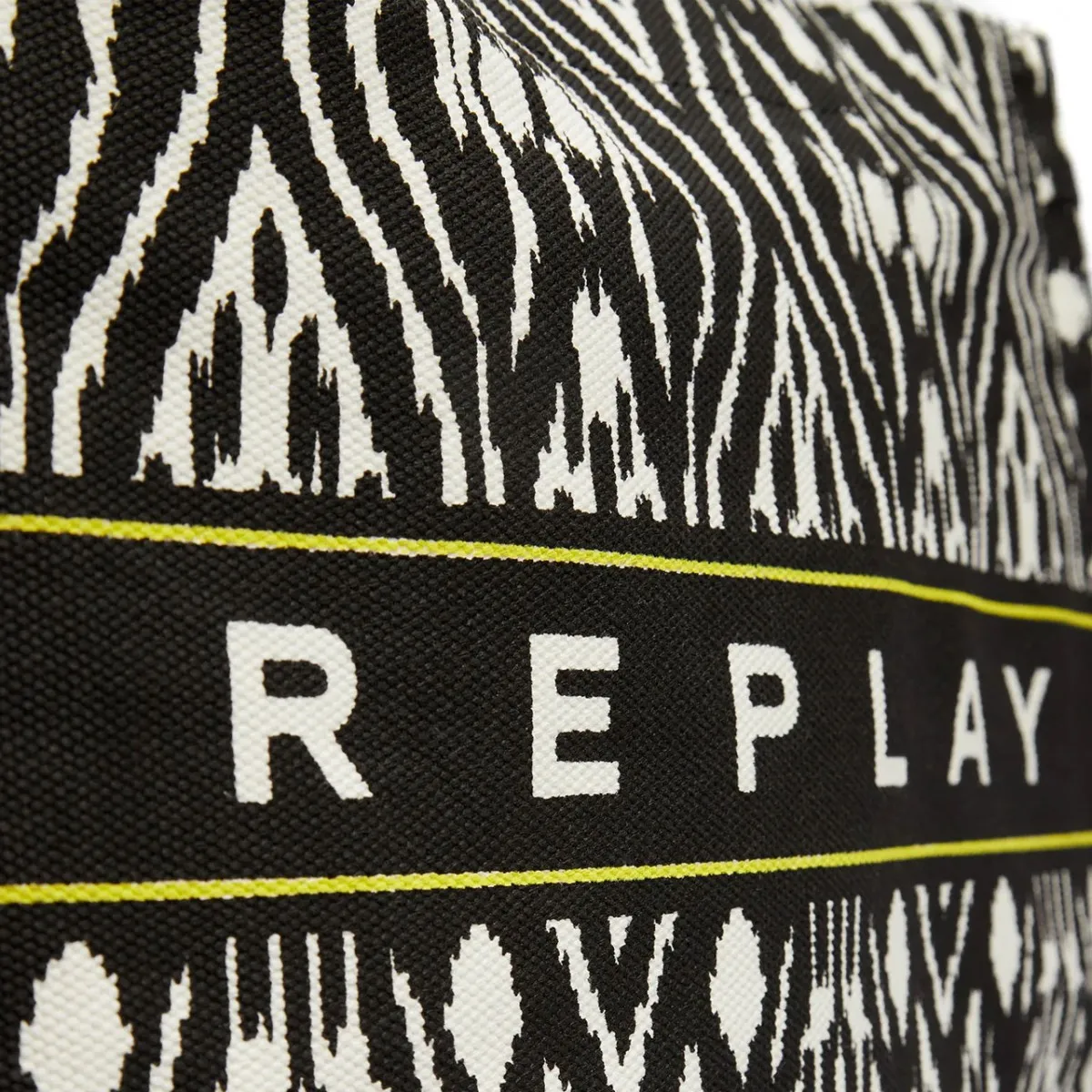 Shopper In Cotone Stampa Ikat, Nero