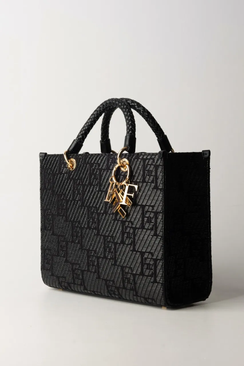 Shopper media in rafia stampa logo Nero
