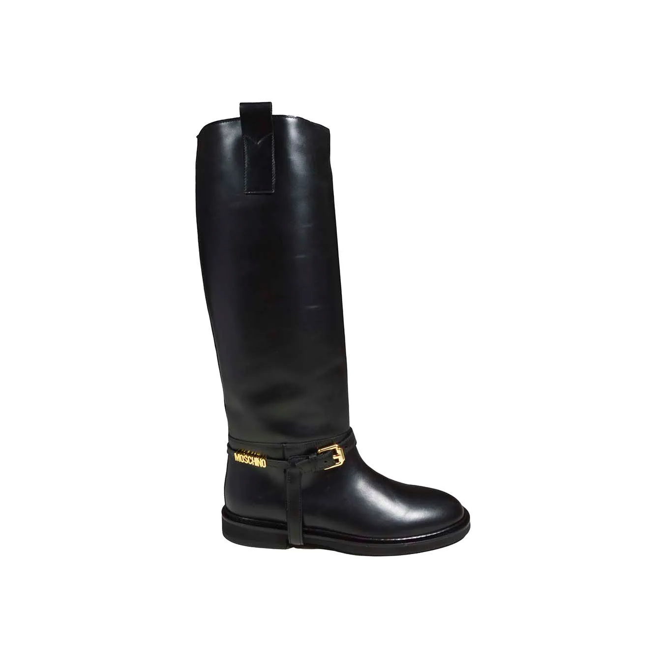 Stivali alti Micro in pelle nera Moschino