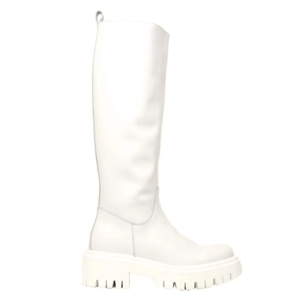 Stivali Donna Bianchi in Pelle con Fondo Platform Made in Italy