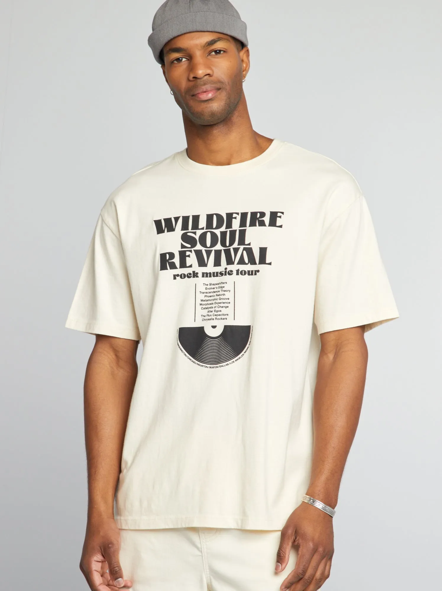 T-shirt stile oversize con stampa - BIANCO