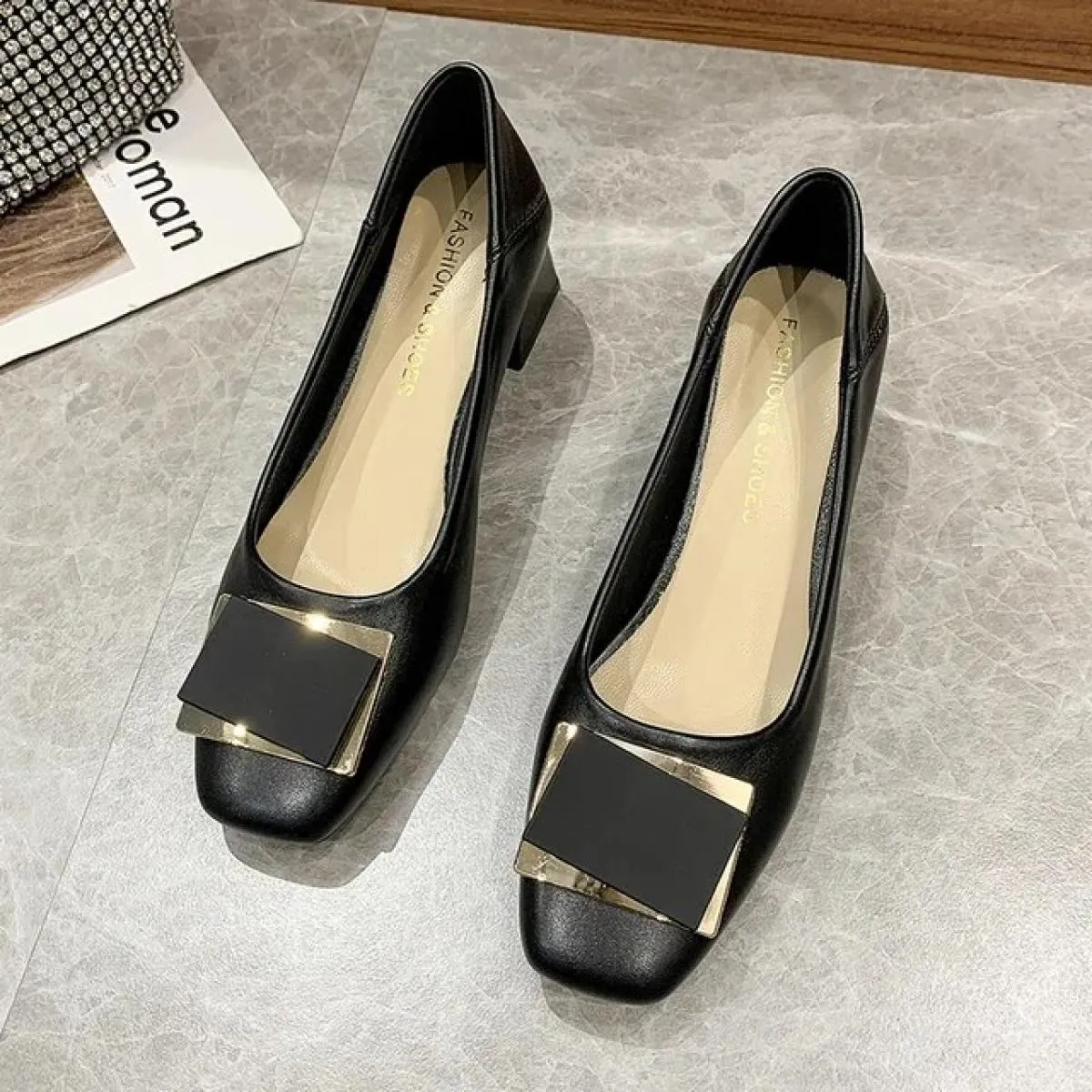 Tacchi bassi Bocca superficiale Scarpe casual da donna Ballerine femminili Slip On Punta quadrata Abito in vera pelle Slip On su