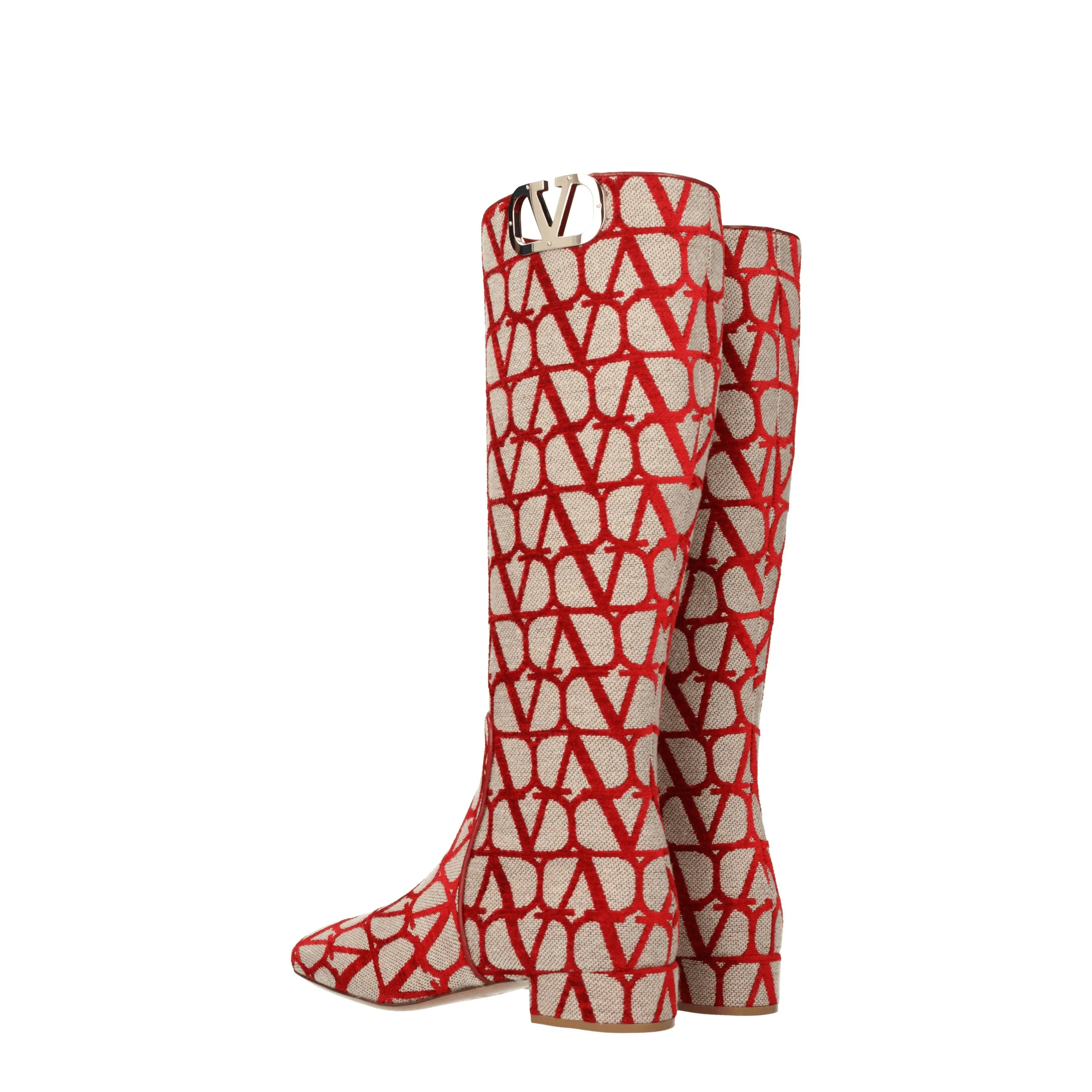 Valentino Garavani Stivali Vlogo Donna Tessuto Beige/Rosso