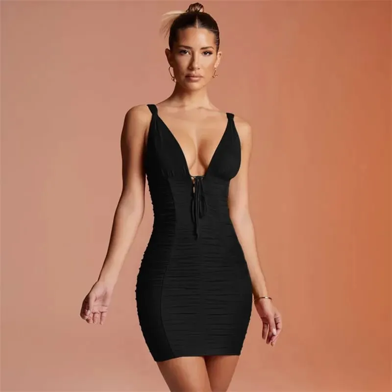 Vestito Donna Tubino Scollo Cuore Bretella Drappeggiato Coulisse Monocolore Aderente