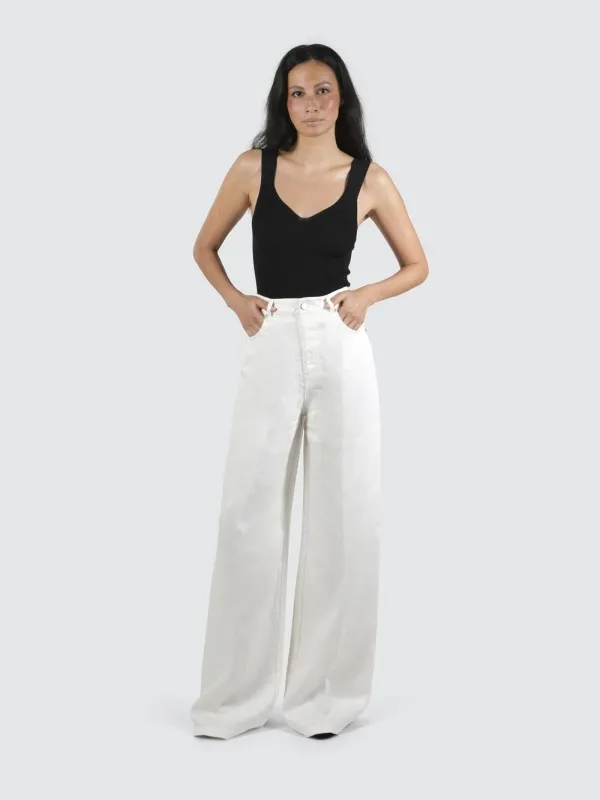 White flare trousers