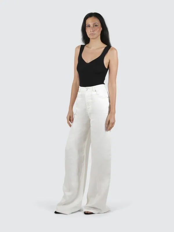 White flare trousers
